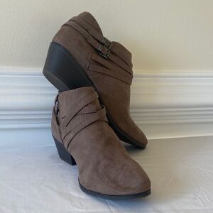 Style & Co. Taupe Suede-Look Ankle Booties with Buckle Straps